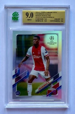 2020-21 Topps Chrome RYAN GRAVENBERCH UEFA Rookie Refractor RC MNT 9 AFC AJAX - Image 1 of 2