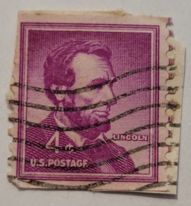 U.S. Postage ~ Abraham Lincoln ~ Cancelled/Post ~ Purple 4¢ Stamp -c.1956 ~ T07 - Bild 1 von 6