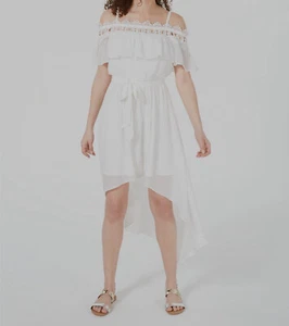 $180 BCX Women's Juniors White Cold Shoulder High-Low Fit Flare Dress Size S - Picture 1 of 3