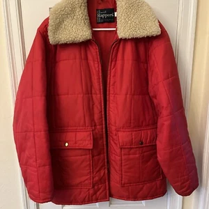 Vintage Dee Cee Rappers Red Winter Coat Sherpa Collar Made In USA Mens Size L - Picture 1 of 6