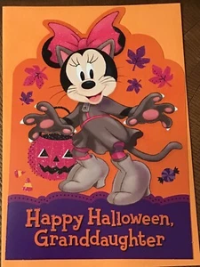 Hallmark Happy Halloween Enkelin Karte Minnie Maus Katze glitzernd 8x5,5 - Bild 1 von 5