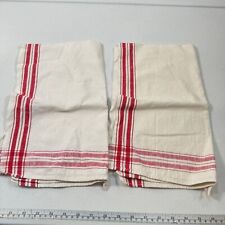 vintage martex dishcloth kitchen towel pair set linen blend white red border mcm