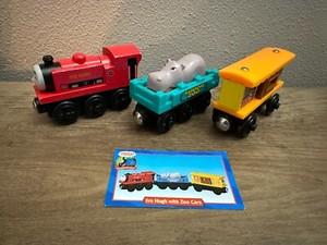 Thomas And Friends Ivo Hugh Tank Engine Hippo And Zoo Box Cars Wooden w/ID Card