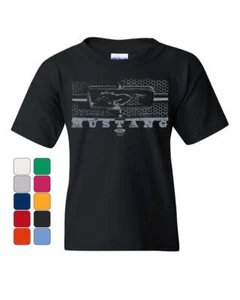 Ford Mustang Honeycomb Grille Youth T-Shirt Legendary American Muscle Kids Tee - Picture 1 of 7