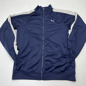 Puma size XL Kids Track Jacket Blue White Retro VTG Full Zipper Windbreaker - Picture 1 of 15