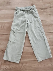 Pants Cargo Zara Girls Kids Light Green Size 10 Wide Leg Jeans - Picture 1 of 11