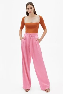 NUEVO NUEVO CON ETIQUETAS $455 JONATHAN SIMKHAI Mariana Moire Jacquard Pantalón Pierna Ancha Rosa talla 6 Foto 1 de 4