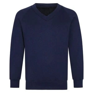 Boys Girls Navy Blue V Neck School Jumper Sweatshirt - Picture 1 of 1