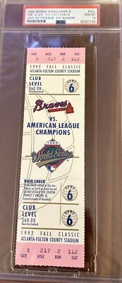 POP 5 Psa 10 1992 World Series Full Ticket Toronto Bluejays 1st Title Braves G6 - Image 1 of 4