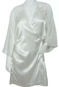 Val Mode Large Elfenbein Satin mit Blumen bestickt transparente Schultern Morgenmantel *lesen - Bild 1 von 9