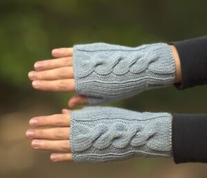 Women knit gloves Cable hand warmers Fingerless gloves Handmade texting mittens 
