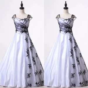 White Black Wedding Dresses Lace Appliques Off Shoulder Gothic Bridal Gowns - Picture 1 of 9