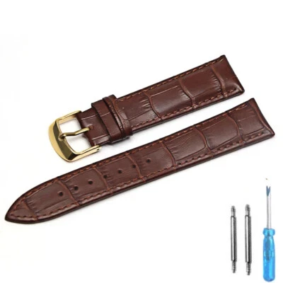 16mm 18mm 20mm 22mm 24mm Genuine Leather Wristband Watch Strap Band Bracelet - Image 1 of 4