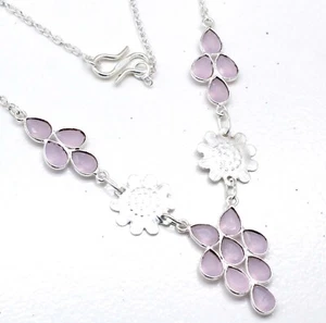 Rose Quartz Gemstone Handmade Necklace 925 Sterling Silver Jewelry Size- 17-18 - Picture 1 of 6