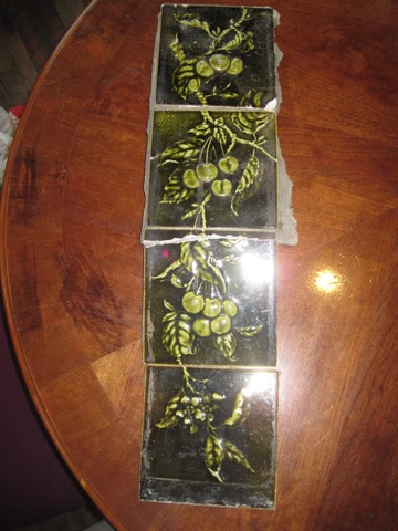 Set 4 Vintage Antique Indianapolis Indiana Art Tiles Architectural Green Cherry Cover