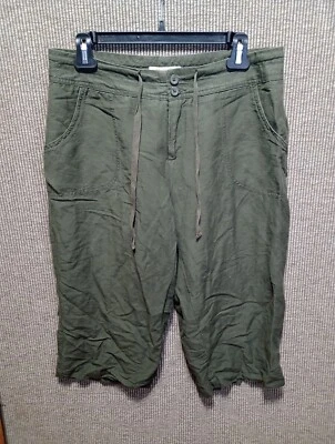 Bermuda Coldwater Creek feminina mistura de linho tamanho 8 verde petite ajuste natural - Imagem 1 de 4