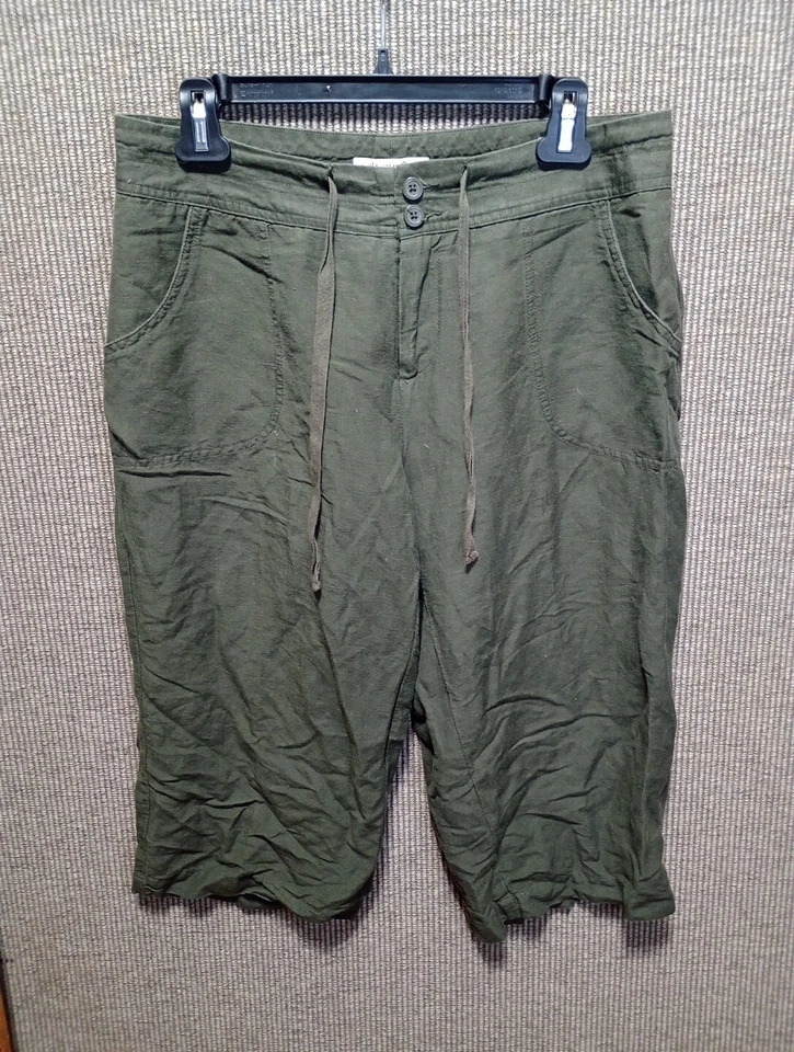 Bermudas Coldwater Creek para mujer mezcla de lino talla 8 verde pequeño ajuste natural Foto 1 de 4