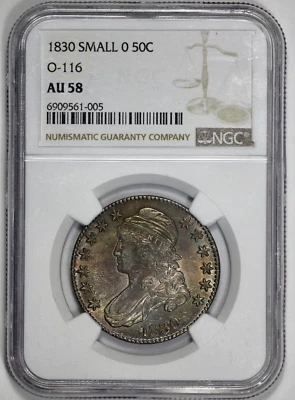 1830 Capped Bust 50c Half Dollar Small 0 NGC AU 58 O-116 - Image 1 of 4