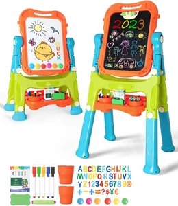 Easel for Kids, 4 in 1 Double Sided Kids Art Easel with Magnetic White Board & C - Picture 1 of 12