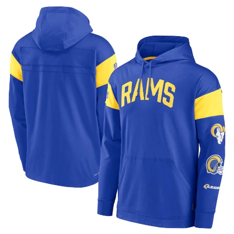 New Men's Los Angeles Rams Hoodie Sideline Athletic Performance Pullover Jacket Cover