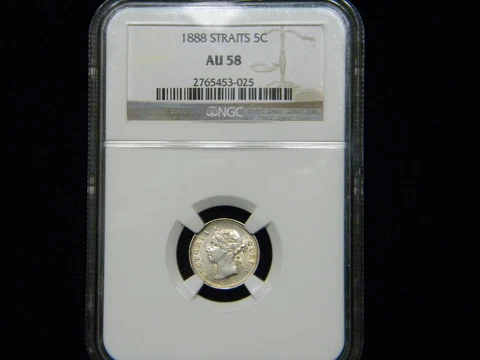1888 straits Settlements 5 Cents NGC AU58 Cover