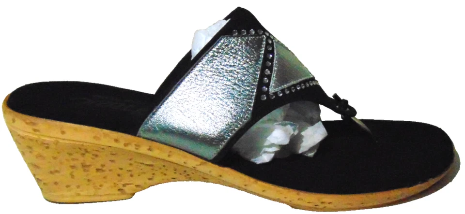 SANDALIAS MUJER ONEX NEGRAS, PLATEADAS CORREA EN T ZAPATOS DE SALÓN DESLIZABLES ESTRÁS/FALSO DIAMANTE~11 Foto 1 de 4