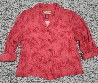 Camisa Floral Caribbean Joe Para Mujer Grande Hawaiana Con Botones Rosa Roja Foto 1 de 4