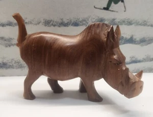Vintage Hand Carved Warthog Wild Boar Pig Wooden Figurine Carving wood statue - Picture 1 of 2