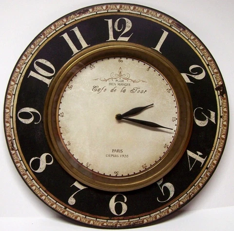 clock Cafe de la Tour Paris 1928 wood glass metal 15" replica battery powered Cover