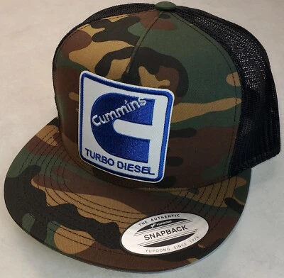 CUMMINS TURBO DIESEL Patch on Yupoong 6006 Trucker Hat Snapback Camo/Black - Image 1 of 4