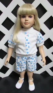 My Twinn Doll Outfit - White & Blue Short Set + Shoes - Handmade - Picture 1 of 2