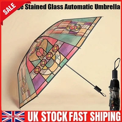 Vintage Stained Glass Automatic Umbrella Protable NEW UK🔥