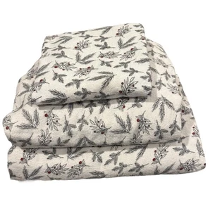 Vintage Aspen & Pine Twin Flanell Weihnachten Urlaub Lakenset Stechpalme 100 % Co nicht tief - Bild 1 von 6