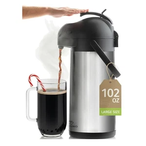 102oz Thermal Coffee Carafe with Pump - 12 Hour Hot & 36 Hour Cold Insulation - Picture 1 of 12