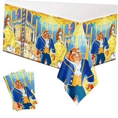  Paquete de 2 manteles desechables de La Bella y la Bestia para fiesta de cumpleaños  Foto 1 de 4