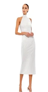 MAC DUGGAL 70110 EMEBELLISHED HALTER NECK WHITE COLUMN DRESS SLEEVELESS 10 NWT - Picture 1 of 13