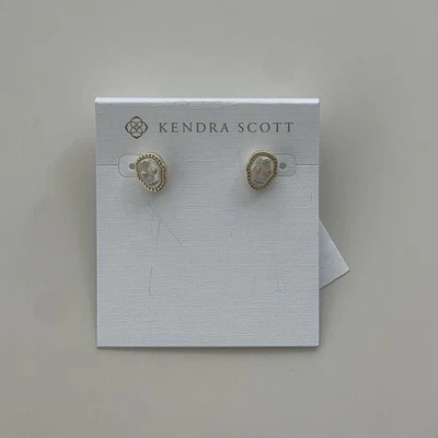 Kendra Scott Skeleton Gold Tone Stud Earrings in Ivory Mother-of-Pearl $70 New - Image 1 of 3