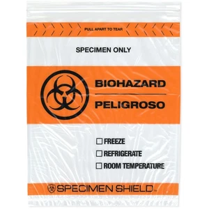 Plymor 12" x 15", 2 Mil Biohazard Zipper Bags with Pouch and Tear-Off Zip Top - Picture 1 of 4