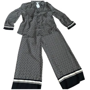 H&M Matching Set Geometric Print Wide Leg Pants Blouse Top Size L/14 264 - Picture 1 of 11