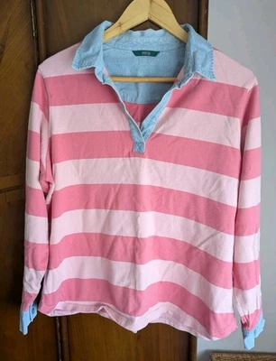 M&S Pink Striped Polo Style Womens Top UK 18 - Image 1 of 4