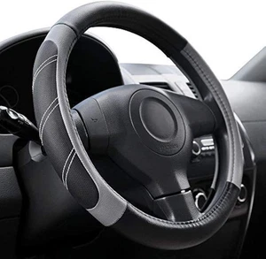 Elantrip Leather Large Steering Wheel Cover 15 1/2 - 16 inch, Black and Gray  - Foto 1 di 8