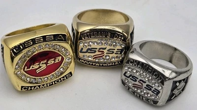 Lote de 3 anéis masculinos de beisebol USSSA Tournament Champions tamanho 10/10.5/11.5 - Imagem 1 de 4