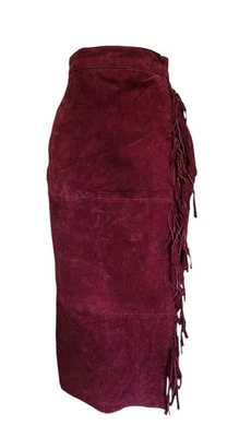 Falda de cuero gamuza vintage para mujer talla pequeña púrpura midi años 90 Foto 1 de 4