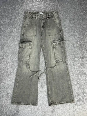 Pantalones de mezclilla Zara Cargo para mujer 4 grises de algodón tiro medio pierna ancha utilitarios 28x31 Foto 1 de 4