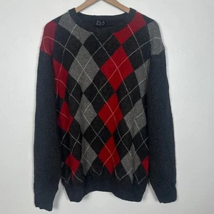 Jos. A. Bank Mens Long Sleeve Argyle Diamond Lambswool Blend Grey/Red Sweater XL - Picture 1 of 8