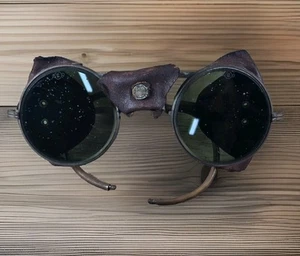 Vtg American Steampunk Motorcycle Aviator Safety Glasses AS IS - Picture 1 of 8