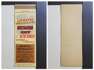 Martell Pharmacy Hinsdale IL Vintage 1940s Drugstore Design Matchbook - Picture 1 of 2
