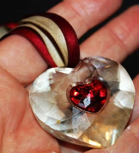Lot#482 Chunky faceted clear red crystal heart silk ornament/pendant - Picture 1 of 2
