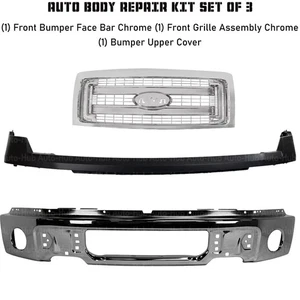 Front Bumper Chrome Steel & Grille Assembly For 2009-2014 Ford F-150 - Picture 1 of 8