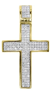 .925 Silver Yellow Finish Mens Real Diamond Mini Christ Cross Pendant Charm .... - Picture 1 of 5
